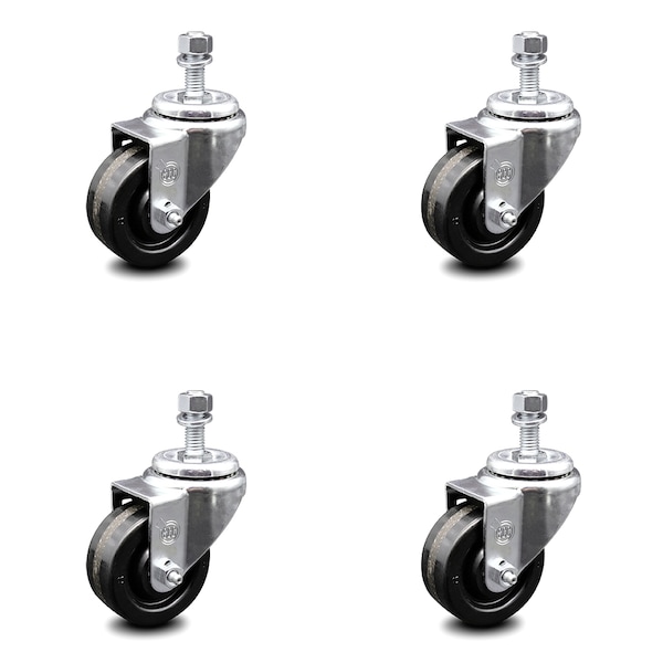 3.5 Inch Phenolic Wheel Swivel 1/2 Inch Threaded Stem Caster Set